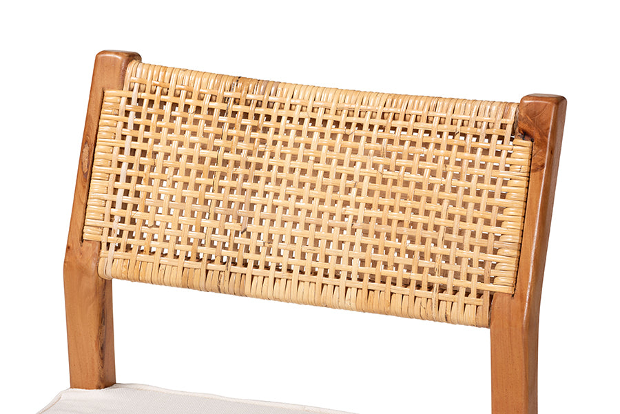 bali & pari Chatura Natural Rattan and Mahogany Wood 2-Piece Dining Side Chair Set - Handwoven Wicker Dining Chair with Angled Back, Coastal Boho Seating for Dining or Kitchen