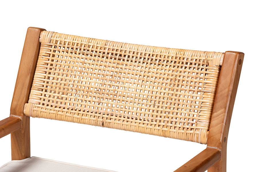 bali & pari Chatura Natural Rattan and Mahogany Wood 2-Piece Dining Armchair Set - Handwoven Wicker Dining Chair with Angled Back, Coastal Boho Seating for Dining or Kitchen