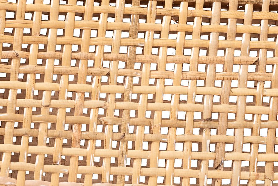 bali & pari Chatura Natural Rattan and Mahogany Wood 2-Piece Dining Armchair Set - Handwoven Wicker Dining Chair with Angled Back, Coastal Boho Seating for Dining or Kitchen
