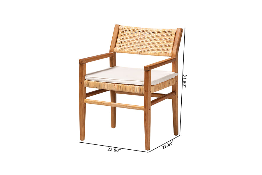 bali & pari Chatura Natural Rattan and Mahogany Wood 2-Piece Dining Armchair Set - Handwoven Wicker Dining Chair with Angled Back, Coastal Boho Seating for Dining or Kitchen