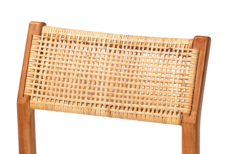 bali & pari Chatura Natural Rattan and Mahogany Wood 2-Piece Counter Stool Set - Handwoven Wicker Stool with Angled Back, Coastal Boho Seating for Kitchen Island, Counter Height