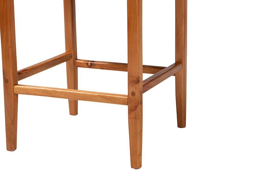 bali & pari Chatura Natural Rattan and Mahogany Wood 2-Piece Counter Stool Set - Handwoven Wicker Stool with Angled Back, Coastal Boho Seating for Kitchen Island, Counter Height