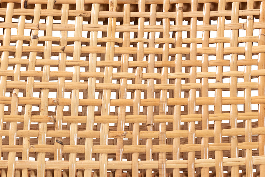 bali & pari Chatura Natural Rattan and Mahogany Wood 2-Piece Counter Stool Set - Handwoven Wicker Stool with Angled Back, Coastal Boho Seating for Kitchen Island, Counter Height