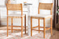 bali & pari Chatura Natural Rattan and Mahogany Wood 2-Piece Counter Stool Set - Handwoven Wicker Stool with Angled Back, Coastal Boho Seating for Kitchen Island, Counter Height