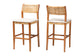 bali & pari Chatura Natural Rattan and Mahogany Wood 2-Piece Bar Stool Set - Handwoven Wicker Stool with Angled Back, Coastal Boho Seating for Lounge, Bar Height