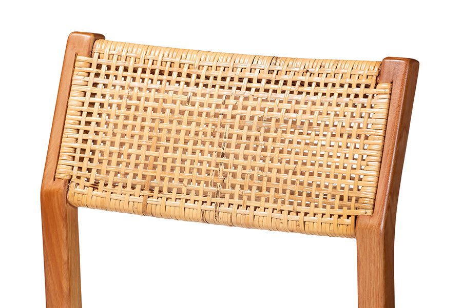 bali & pari Chatura Natural Rattan and Mahogany Wood 2-Piece Bar Stool Set - Handwoven Wicker Stool with Angled Back, Coastal Boho Seating for Lounge, Bar Height