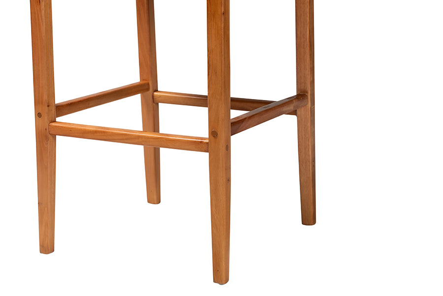 bali & pari Chatura Natural Rattan and Mahogany Wood 2-Piece Bar Stool Set - Handwoven Wicker Stool with Angled Back, Coastal Boho Seating for Lounge, Bar Height