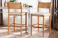bali & pari Chatura Natural Rattan and Mahogany Wood 2-Piece Bar Stool Set - Handwoven Wicker Stool with Angled Back, Coastal Boho Seating for Lounge, Bar Height