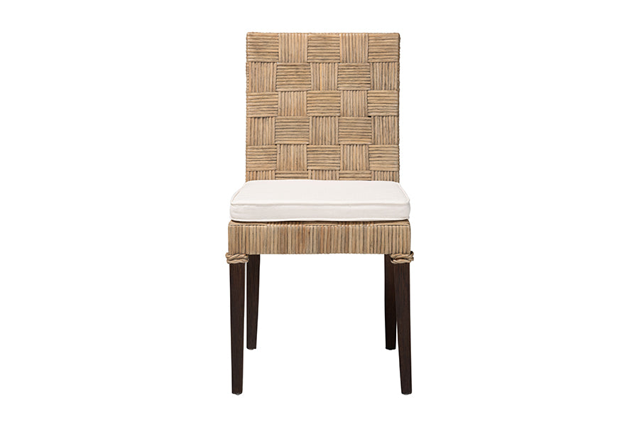 bali & pari Fatima Natural Rattan Dining Chair with Cushion - Handwoven Wicker Side Chair with Basketweave Back and Seat, Coastal Boho Seating for Dining Room or Kitchen