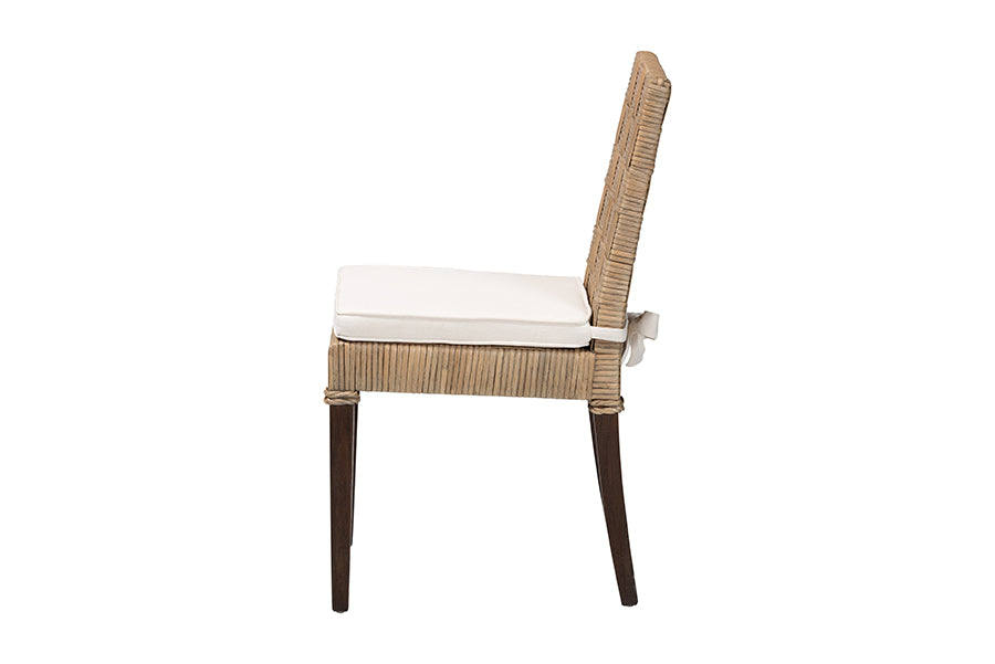 bali & pari Fatima Natural Rattan Dining Chair with Cushion - Handwoven Wicker Side Chair with Basketweave Back and Seat, Coastal Boho Seating for Dining Room or Kitchen