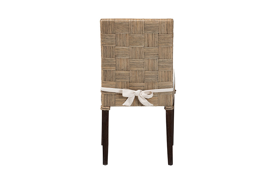 bali & pari Fatima Natural Rattan Dining Chair with Cushion - Handwoven Wicker Side Chair with Basketweave Back and Seat, Coastal Boho Seating for Dining Room or Kitchen
