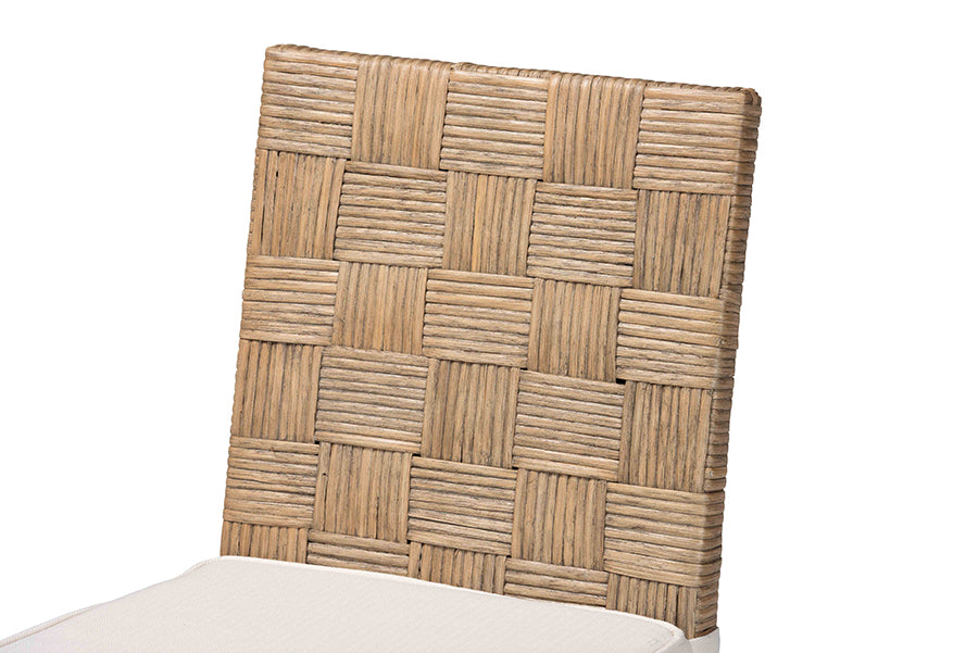 bali & pari Fatima Natural Rattan Dining Chair with Cushion - Handwoven Wicker Side Chair with Basketweave Back and Seat, Coastal Boho Seating for Dining Room or Kitchen