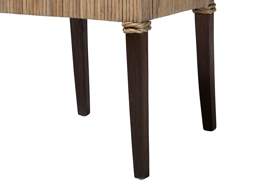 bali & pari Fatima Natural Rattan Dining Chair with Cushion - Handwoven Wicker Side Chair with Basketweave Back and Seat, Coastal Boho Seating for Dining Room or Kitchen