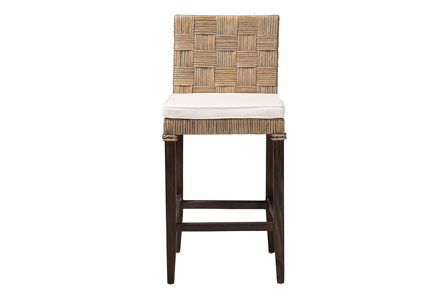 bali & pari Fatima Natural Rattan Counter Stool with Cushion - Handwoven Wicker Stool with Basketweave Back and Seat, Coastal Boho Seating for Kitchen or Dining Area