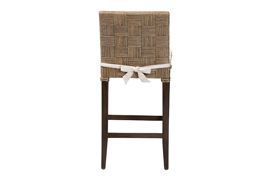 bali & pari Fatima Natural Rattan Counter Stool with Cushion - Handwoven Wicker Stool with Basketweave Back and Seat, Coastal Boho Seating for Kitchen or Dining Area