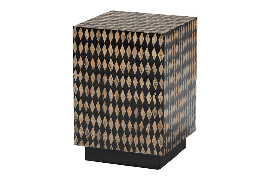 bali & pari Paulo Decorative End Table with Bamboo Diamond Pattern - Modern Accent Side Table for Living Room or Bedroom, Square