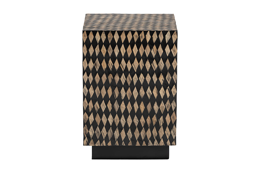 bali & pari Paulo Decorative End Table with Bamboo Diamond Pattern - Modern Accent Side Table for Living Room or Bedroom, Square