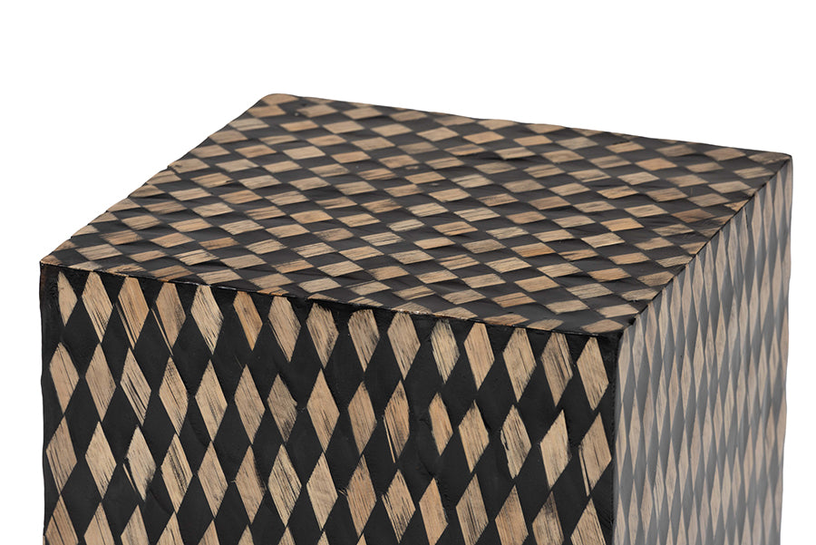 bali & pari Paulo Decorative End Table with Bamboo Diamond Pattern - Modern Accent Side Table for Living Room or Bedroom, Square