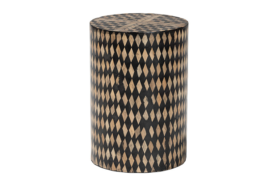 bali & pari Paulo Decorative End Table with Bamboo Diamond Pattern - Modern Accent Side Table for Living Room or Bedroom, Round