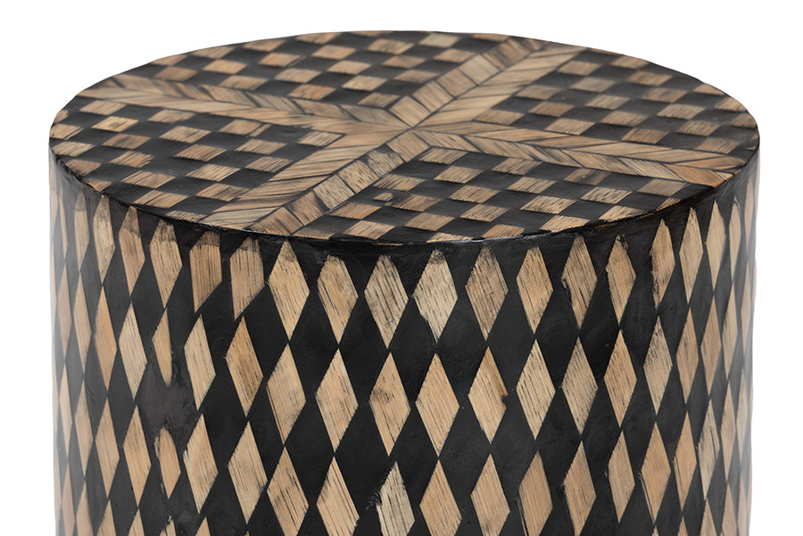 bali & pari Paulo Decorative End Table with Bamboo Diamond Pattern - Modern Accent Side Table for Living Room or Bedroom, Round