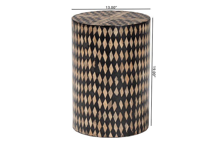 bali & pari Paulo Decorative End Table with Bamboo Diamond Pattern - Modern Accent Side Table for Living Room or Bedroom, Round