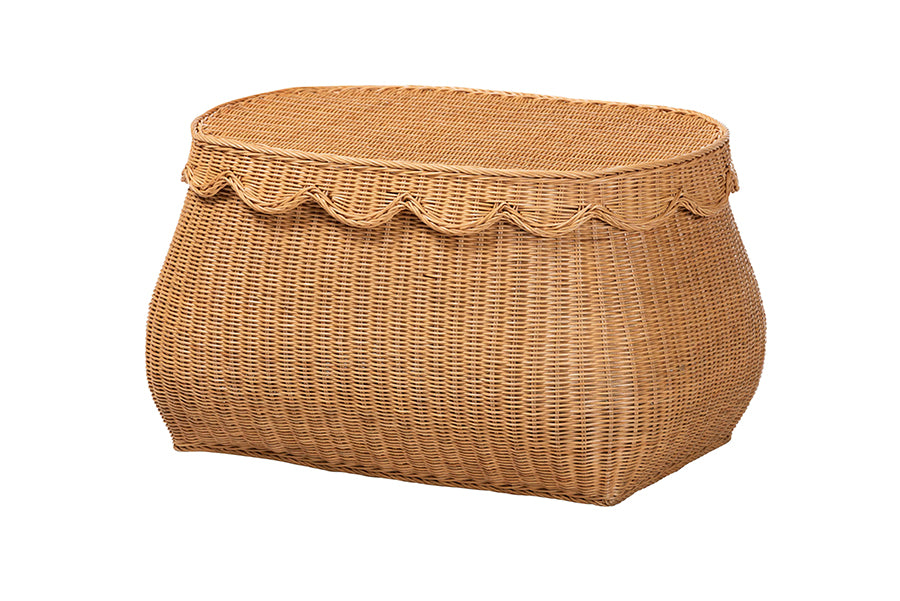 bali & pari Ayleen Natural Rattan Basket Set with Scalloped Lids - Handwoven Wicker Storage Boxes, Boho Coastal Home Decor, 3-Piece Set