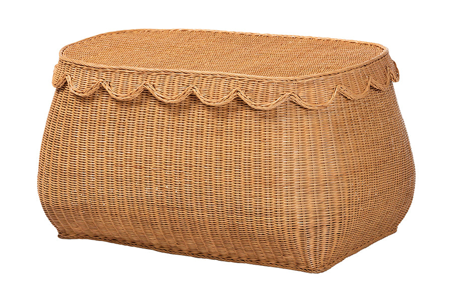 bali & pari Ayleen Natural Rattan Basket Set with Scalloped Lids - Handwoven Wicker Storage Boxes, Boho Coastal Home Decor, 3-Piece Set