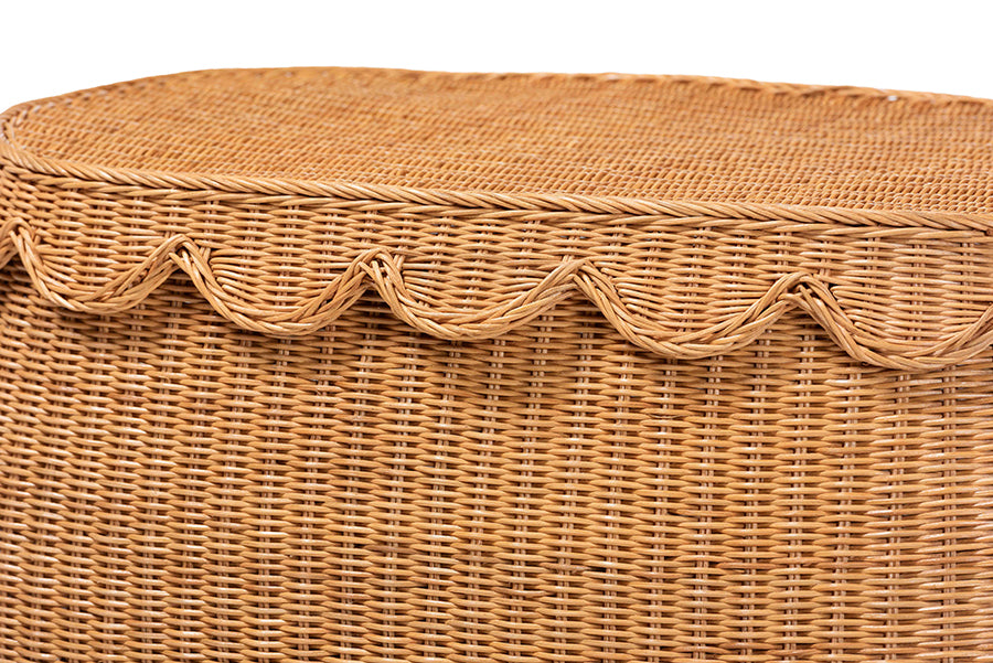 bali & pari Ayleen Natural Rattan Basket Set with Scalloped Lids - Handwoven Wicker Storage Boxes, Boho Coastal Home Decor, 3-Piece Set