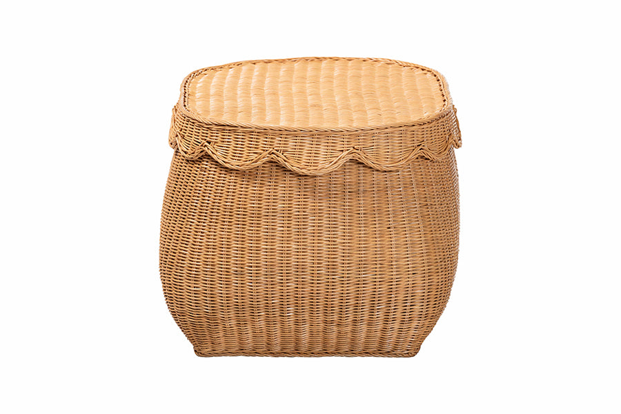 bali & pari Ayleen Natural Rattan Basket with Scalloped Lid - Handwoven Wicker Storage Box, Boho Coastal Home Decor, Medium