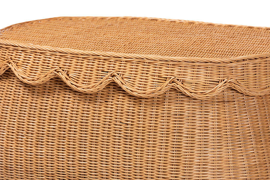 bali & pari Ayleen Natural Rattan Basket with Scalloped Lid - Handwoven Wicker Storage Box, Boho Coastal Home Decor, Medium