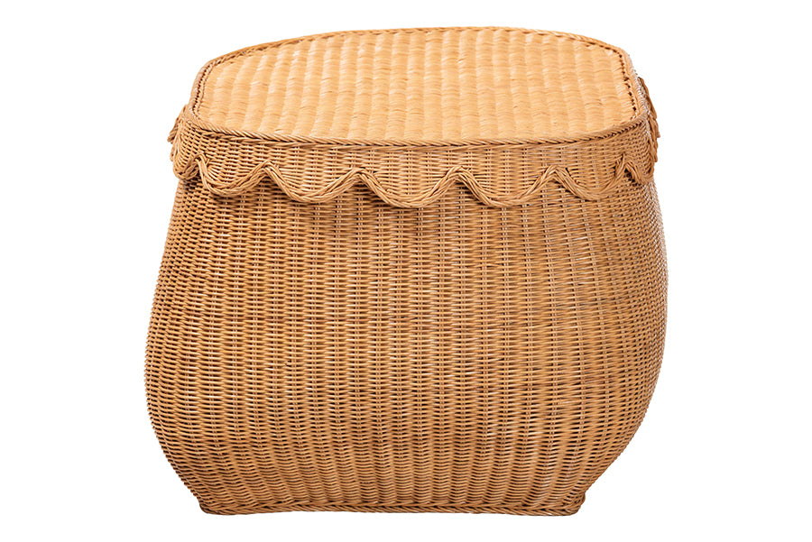 bali & pari Ayleen Natural Rattan Basket with Scalloped Lid - Handwoven Wicker Storage Box, Boho Coastal Home Decor, Large