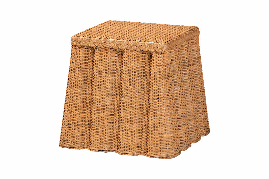 bali & pari Andrea Natural Rattan End Table - Handwoven Wicker Accent Table with Pleated Skirt, Boho Coastal Side Table