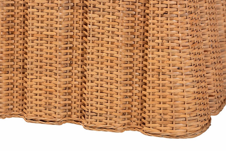 bali & pari Andrea Natural Rattan End Table - Handwoven Wicker Accent Table with Pleated Skirt, Boho Coastal Side Table