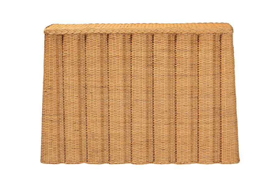 bali & pari Andrea Natural Rattan Console Table - Handwoven Wicker Accent Table with Pleated Skirt, Boho Coastal Decor