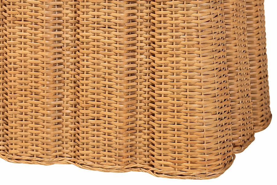 bali & pari Andrea Natural Rattan Console Table - Handwoven Wicker Accent Table with Pleated Skirt, Boho Coastal Decor