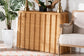 bali & pari Andrea Natural Rattan Console Table - Handwoven Wicker Accent Table with Pleated Skirt, Boho Coastal Decor