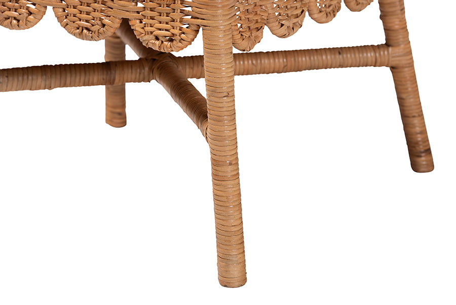 bali & pari Abagale Natural Rattan 2-Piece Dining Chair Set - Handwoven Wicker Accent Side Chair with Floral Back and Removable Cushion, Artisanal Seating for Kitchen or Dining Room