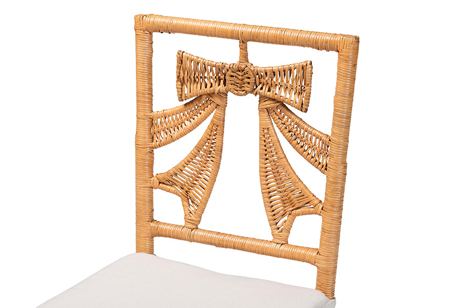 bali & pari Abia Natural Rattan 2-Piece Dining Chair Set - Handwoven Wicker Accent Side Chair with Bow and Ribbon Design, Artisanal Seating for Kitchen or Dining Room