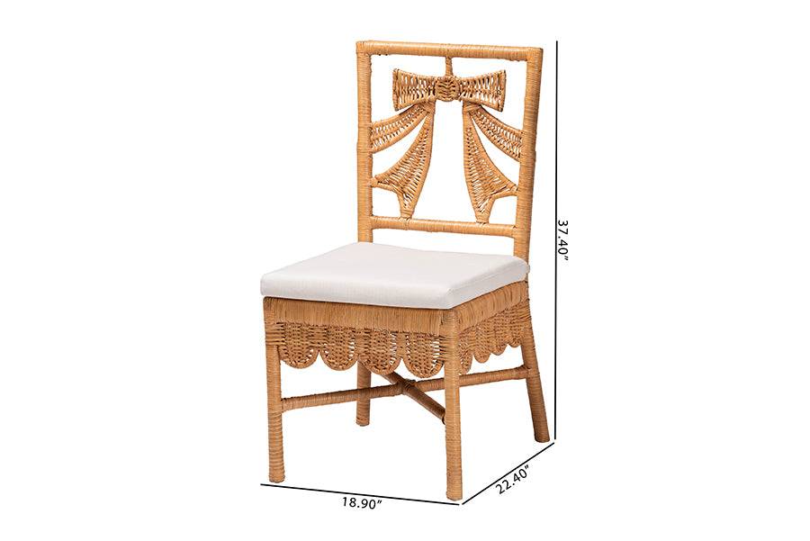 bali & pari Abia Natural Rattan 2-Piece Dining Chair Set - Handwoven Wicker Accent Side Chair with Bow and Ribbon Design, Artisanal Seating for Kitchen or Dining Room