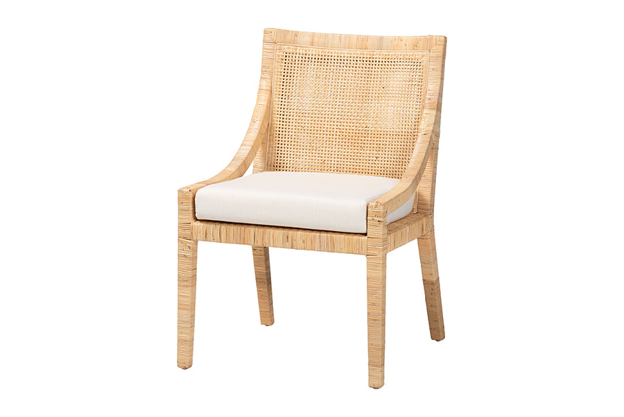 bali & pari Alexis Natural Rattan Dining Chair - Handcrafted Wingback Accent Chair with Woven Back and Removable Seat Cushion, Coastal Boho Seating for Kitchen or Dining Room