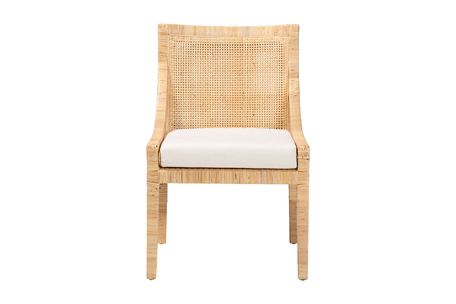 bali & pari Alexis Natural Rattan Dining Chair - Handcrafted Wingback Accent Chair with Woven Back and Removable Seat Cushion, Coastal Boho Seating for Kitchen or Dining Room