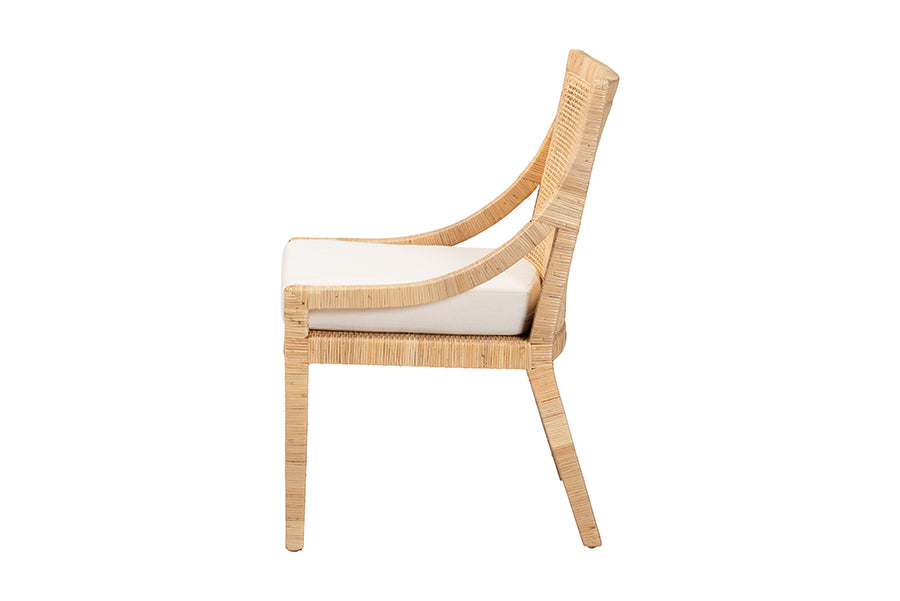 bali & pari Alexis Natural Rattan Dining Chair - Handcrafted Wingback Accent Chair with Woven Back and Removable Seat Cushion, Coastal Boho Seating for Kitchen or Dining Room