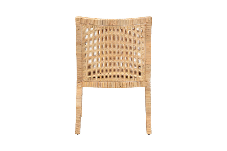 bali & pari Alexis Natural Rattan Dining Chair - Handcrafted Wingback Accent Chair with Woven Back and Removable Seat Cushion, Coastal Boho Seating for Kitchen or Dining Room