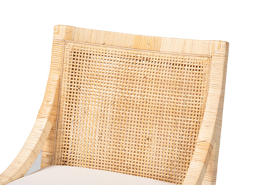 bali & pari Alexis Natural Rattan Dining Chair - Handcrafted Wingback Accent Chair with Woven Back and Removable Seat Cushion, Coastal Boho Seating for Kitchen or Dining Room