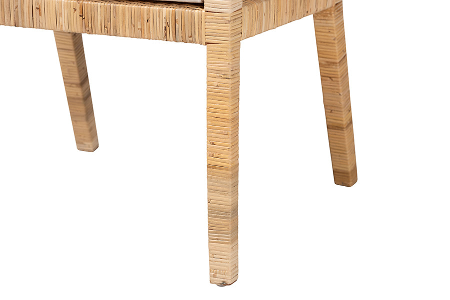 bali & pari Alexis Natural Rattan Dining Chair - Handcrafted Wingback Accent Chair with Woven Back and Removable Seat Cushion, Coastal Boho Seating for Kitchen or Dining Room