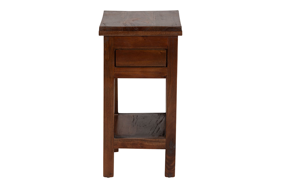 bali & pari Alexandra Handcarved Mahogany Wood Nightstand - Decorative Accent Table with Lower Shelf, Traditional Artisan Furniture