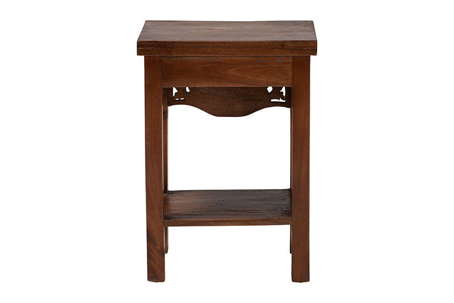 bali & pari Alexandra Handcarved Mahogany Wood Nightstand - Decorative Accent Table with Lower Shelf, Traditional Artisan Furniture