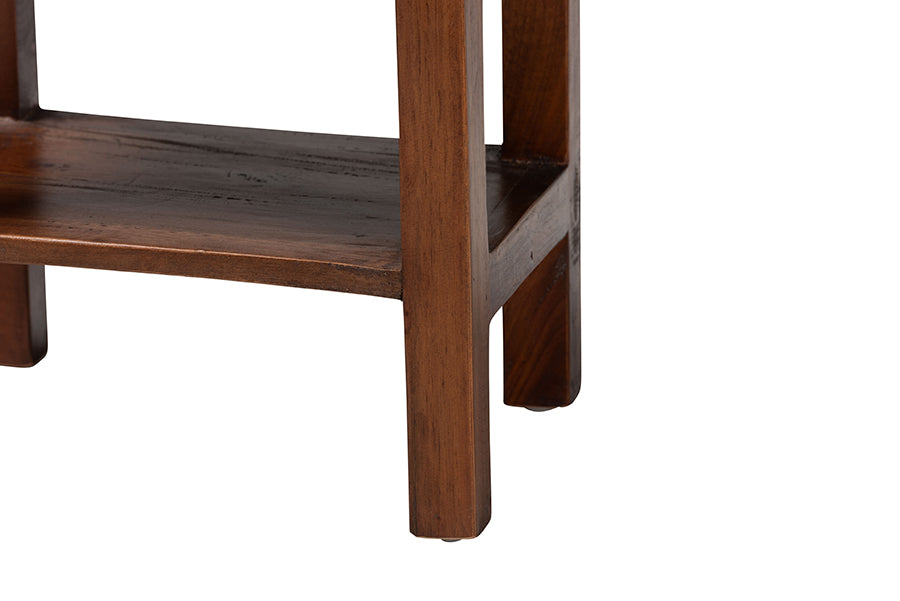 bali & pari Alexandra Handcarved Mahogany Wood Nightstand - Decorative Accent Table with Lower Shelf, Traditional Artisan Furniture
