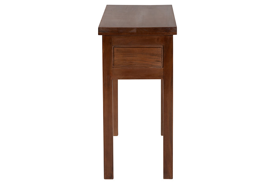bali & pari Alannis Mahogany Wood Console Table - Accent Table with Carved Floral Apron for Entryway, Living Room, or Hallway
