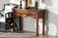 bali & pari Alannis Mahogany Wood Console Table - Accent Table with Carved Floral Apron for Entryway, Living Room, or Hallway